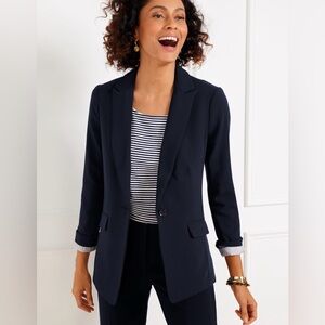 Talbots Easy Travel Blazer Lined Notch Lapel Collar Navy Blue Plus Petite 22WP